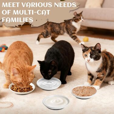 4 миски для котів з кераміки, годівниця для кота з неслизьким гумовим дном, миска для котів, що запобігає втомі вусів, широка та плоска годівниця для кошенят та дрібних тварин (4 шт.)