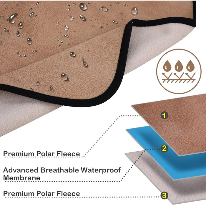 Водонепроникний коврик для собак PETTOM 100x75 см, м'який коврик для великих і маленьких собак, захисний коврик для дивана, ліжка, автокрісла, меблів - прання до 30°C (M, верблюжий)