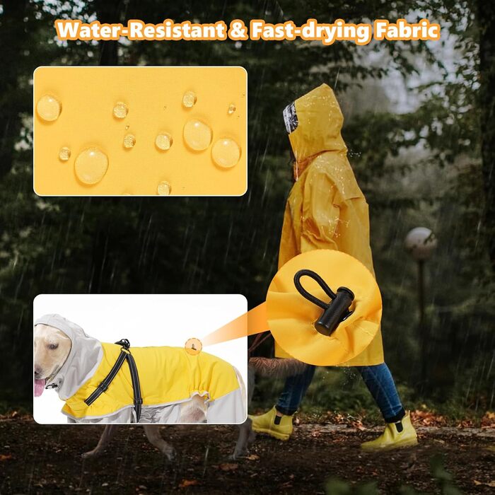 Водонепроникний дощовик для собак Lianzimau з прозорою капузоном. Відбиваючий дощовик для собак з ніжками для маленьких, середніх та великих собак. Жовтий, XXL