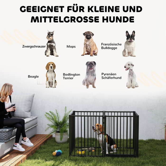 PawHut Puppy Run висотою 76 см, манеж для цуценят з 8 частин з дверима, манеж для собак з вільним вигулом для малих і середніх собак, кроликів, морських свинок, сталевий, чорний | Аосом