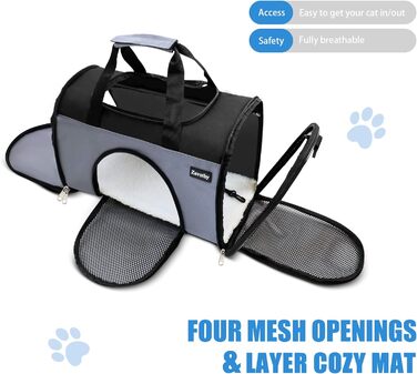 Транспортна сумка для котів та собак, дихаюча та складна, переноска для котів з регульованим плечовим ременем, знімна плюшева підстилка (Сірий, S)