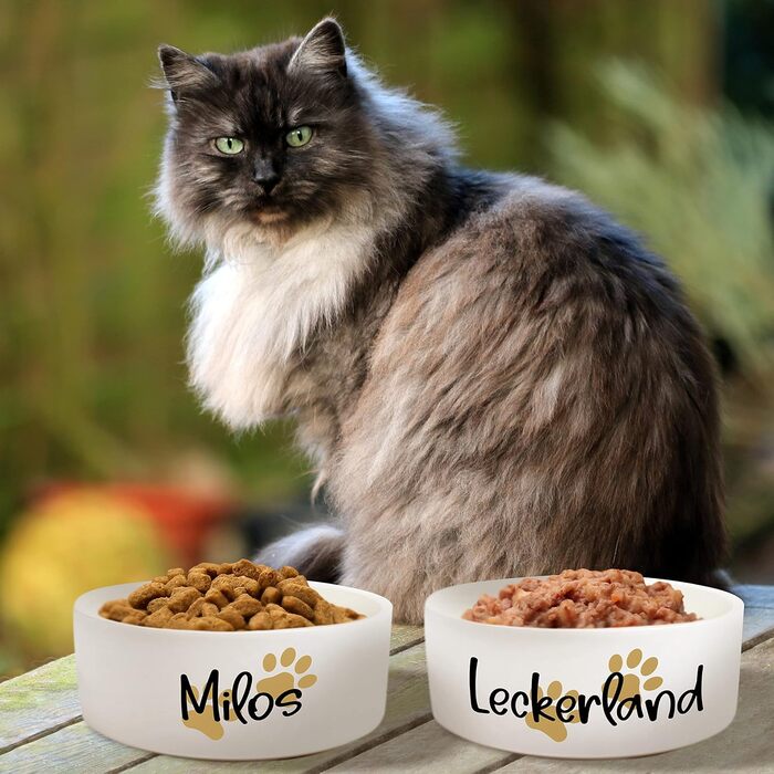 Керамічний подвійний набір мисок з іменем для собак та котів 'Дві маленькі лапки' - персоналізований набір мисок з/без підставки | Миска для собак, годівниця, миска для їжі | Годівниця (2 x 1300 мл)