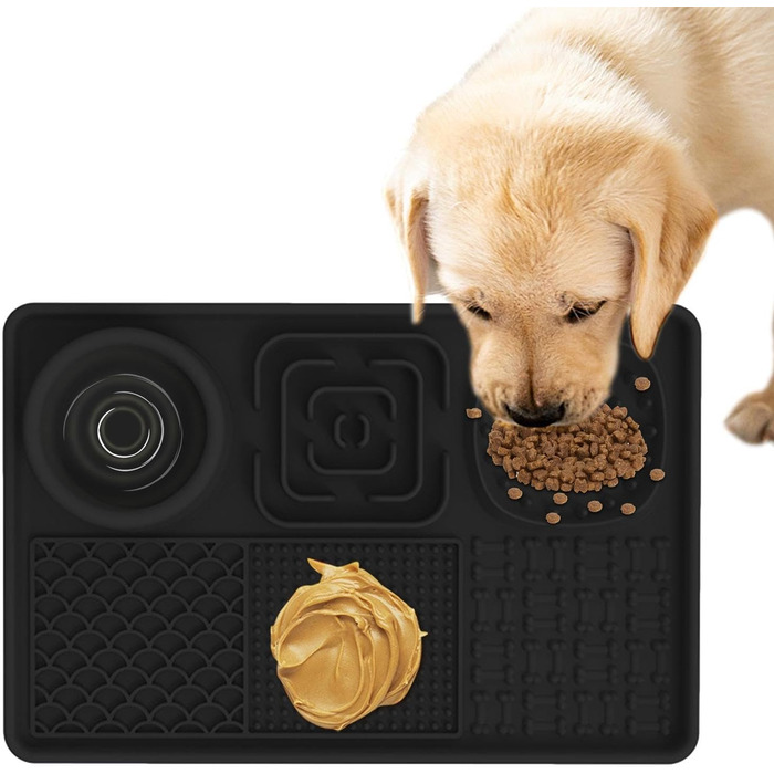 Килимок для собак і котів з силікону з присосками, антипригарний, для ласощів та ігор (Чорний)