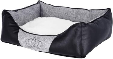 Кербл Pet Kuschelbett Chiara: м'яке ліжко для домашніх тварин, 55x45x18 см, сірий/чорний колір з стразовою короною