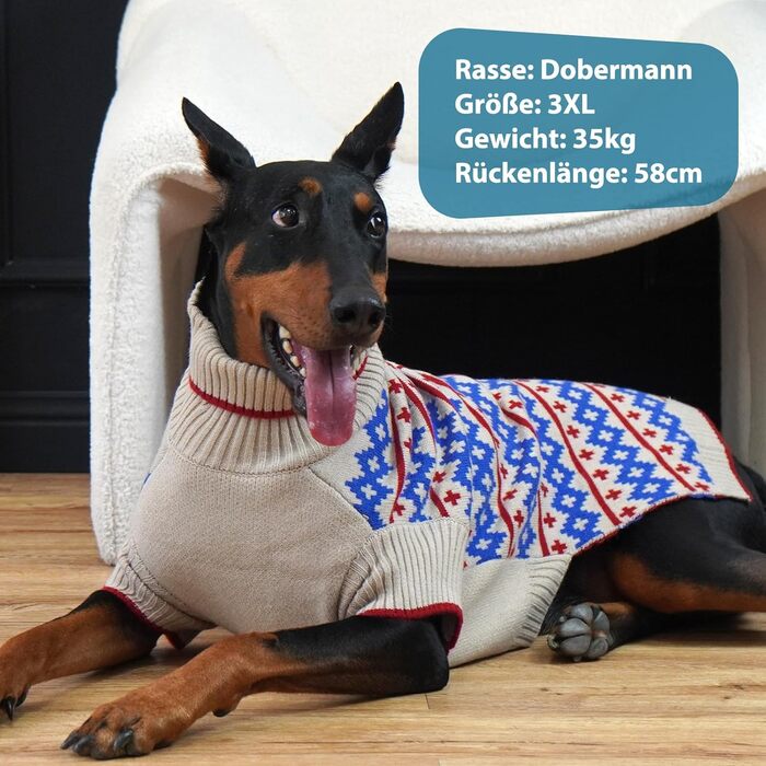Теплий в'язаний зимовий пуловер для собак великих порід Katzinst | Зимовий пуловер для собак, Лабрадор, Доберман (Абрикосовий, 3XL)