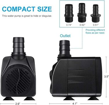 Погружний насос для ставка, фонтану, акваріума Wasserpumpe 1800 л/год, 25 Вт, 3 насадки (13/16/19 мм)