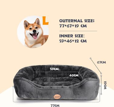 Nobleza Лежанка для собак середніх порід, корзина для собак, неслизька, супер м'яка, з волокнистою начинкою, лежанка для собак і котів, чорна, 77x67 см, розмір 77 x 67 x 18 см