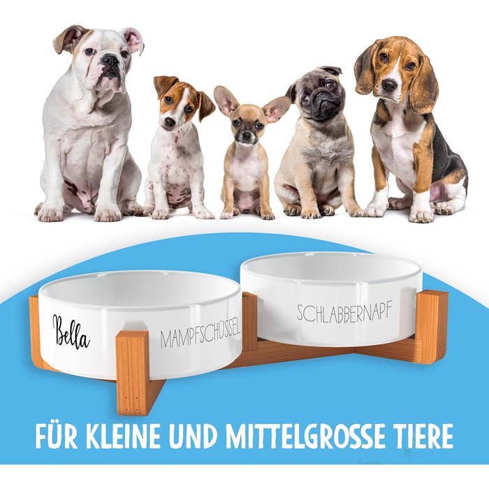 Миска для собак OWLBOOK з гравіюванням імені, керамічна миска для корму та води з бамбуковим підставкою, 300 мл