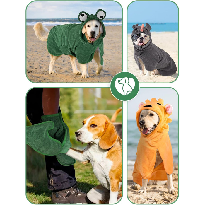 Рушник для собак Badeantel: м'який рушник з мікрофібри, швидковисихаючий, з регульованим коміром на липучці, для собак та котів (XL, зелений)