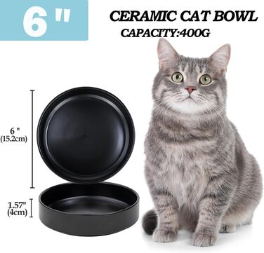 Котловий набір з кераміки для котів та кошенят (чорний), 15 x 4 см