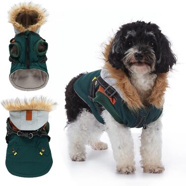 Теплий зимовий одяг для собак: водонепроникна куртка-худі для маленьких та середніх собак з світловідбиваючим дзеркалом (зелений, S)
