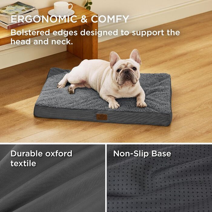 Ортопедичне ліжко для собак BEDSURE - 76x51x8 см, м'яке, миється, для маленьких собак, темно-сірий колір