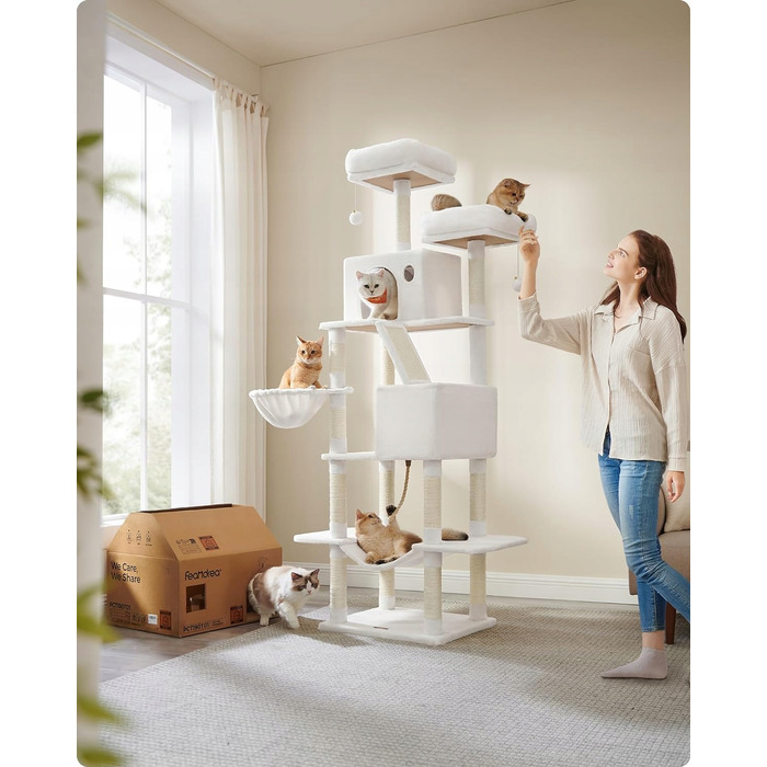 Високий когтеточка-комплекс для котів Feandrea: ігровий центр з лежаком та стовпчиком (161 - 220 см)