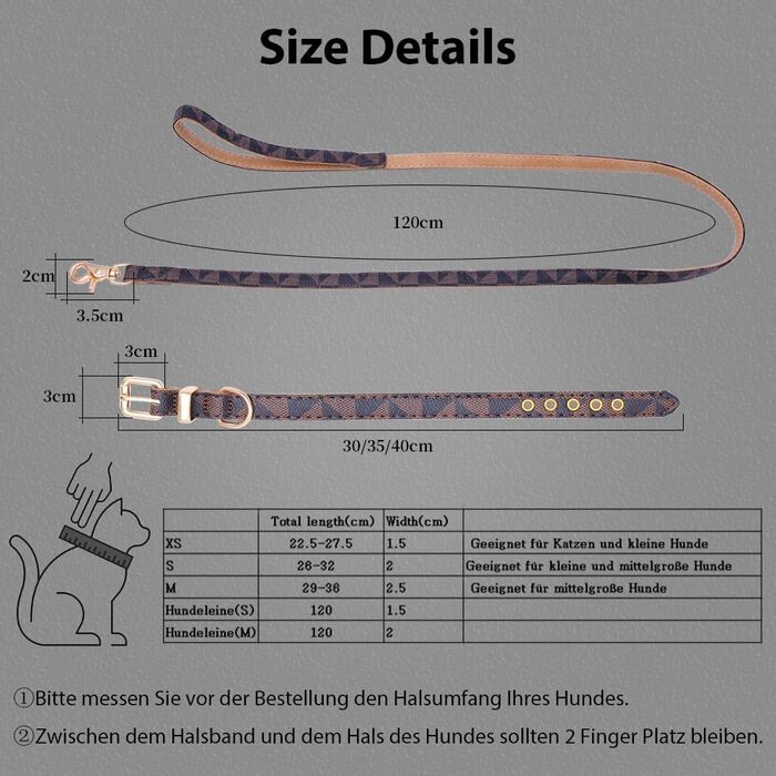 Нашийник для собак та котів Viwind з м'якої шкіри, регульований, комплект (1.5/2см, білий/коричневий)