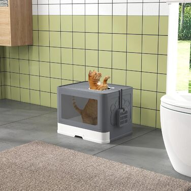 Туалет для кішок з кришкою PawHut, з лопаткою, пластиковий, для котів до 4 кг, сірий, для дому, 48,5x38x36,5 см