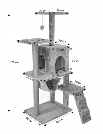 Багатоярусна кігтеточка Pet HOBBY бежева, 101-160 см, з будиночком та гамаком