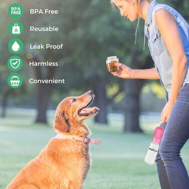 Водяна пляшка для собак на ходу 550 мл з контейнером для корму 100 г - витоку небезпечна водяна пляшка для собак з великим об'ємом, підходить для собак і цуценят, аксесуари для собак в дорогу (рожевий)