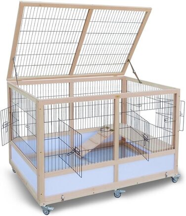 Клітка для кроликів HABAU, 118 x 75 x 79 см, з натурального дерева та металевої решітки, для дому