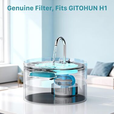 Фонтанчик для котів GIOTOHUN 2л: Автоматичний поїльник для котів з LED підсвіткою, фільтром з активованим вугіллям та прозорим резервуаром (чорний) + 6 фільтрів + 6 губок