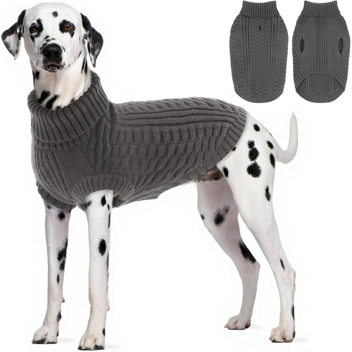 Теплий в'язаний светр для собак CITE TOILE | З м'якого флісу, з коміром-стійкою | Для маленьких та середніх собак | XL, сірий