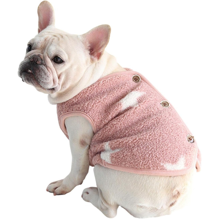 Теплий флісовий теплий одяг для собак для великих собак, маленьких собак з великою грудною кліткою, таких як Французький бульдог, коргі, мопс, бульдог, бультер'єр, шиба та інші - зимова куртка розмір L (XL: обхват грудей 64-66 см, рожевий)