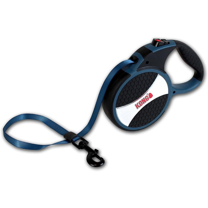 Рулетка для собак KONG 5м, для собак до 50кг, розмір L, жовто-блакитна, з Soft Grip та світловідбиваючим шнуром