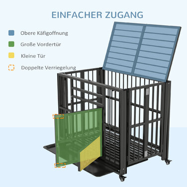 Клітка для собаки PawHut для дому, з колесами, 94 x 58 x 78 см, Dog Guard Box, Транспортна клітка з 2 дверима, сталь, Чорний