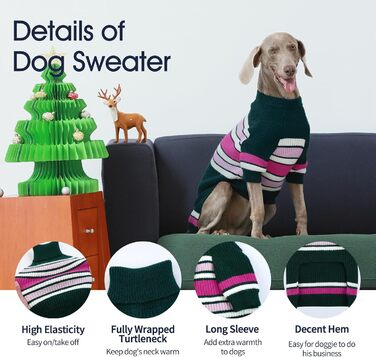 Пуловер для собак IECOii великого розміру XXXXL, 4XL, зелений. Теплий трикотажний пуловер для собак великих порід (Доберман, Німецька дога)