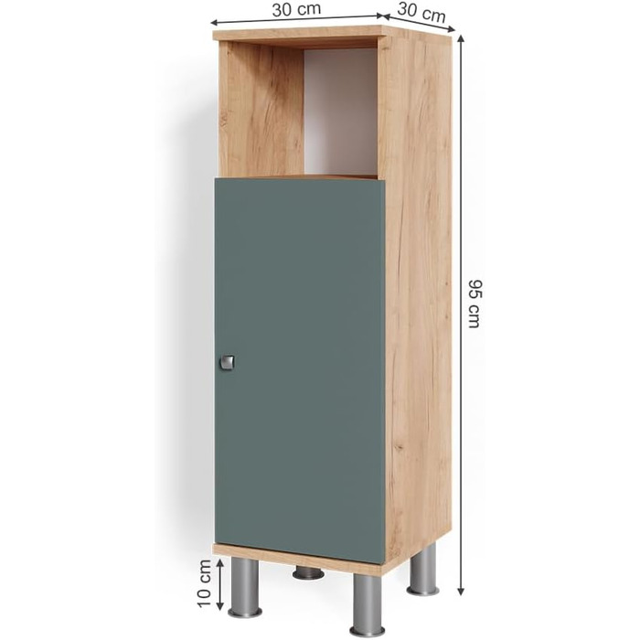 Пенал для ванної Vicco Fynn, антрацит/золотий, 30x95 см, зелений