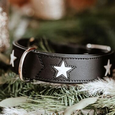 Нашийник для собак HUNTER MAGIC STAR, шкіряний, зірки, м'який, 50 см, чорний