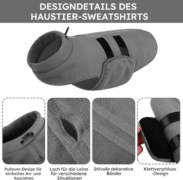 Пуловер для собак Queenmore з флісу, теплий зимовий одяг для маленьких порід (Йоркширський тер'єр, Пудель, Померанський шпіц), сірий, розмір S