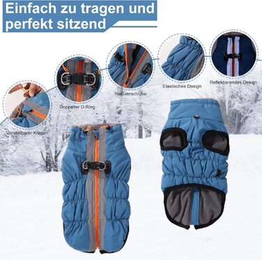 Водонепроникний теплий зимовий одяг для собак - куртка з кільцем D, одяг для домашніх тварин, тепла куртка для собак, для маленьких, середніх та великих собак (L, блакитний)