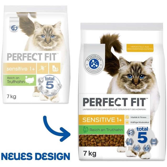 Сухий корм для дорослих котів Perfect Fit Sensitive 1+ з індичкою, 7 кг