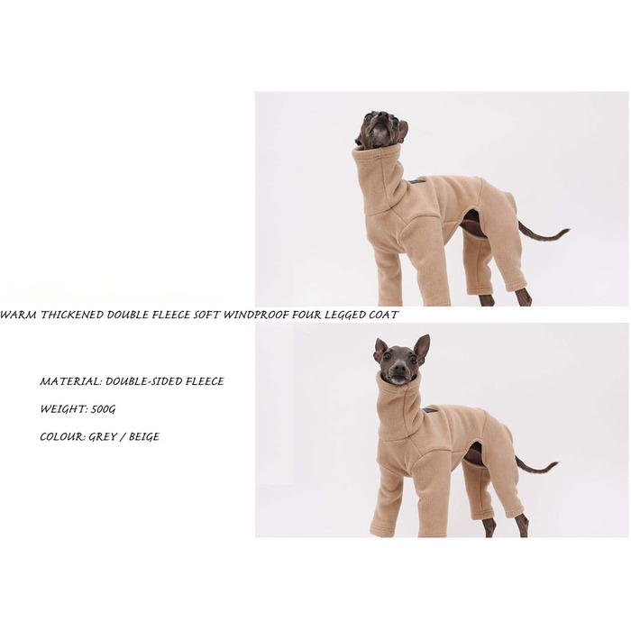 Теплий фланелевий халат для грейхаундів та віппетів: флісовий пуловер з ніжками, вітрозахисний халат з коміром-гетром, зимовий халат для собак маленьких, середніх та великих порід (Колір: Бежевий, Розмір: XX XXS Бежевий)