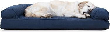 Ліжко для собак та котів FurHaven Quilted Sofa - Стильне ліжко з охолоджуючим гелем, велике (X-Large), колір: темно-синій, розмір: 102 x 81 x 20 см