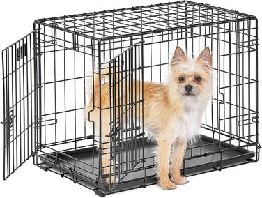 Кія для собак Midwest Homes for Pets Life Stages 1642DDU, велика, з подвійними дверцятами, металева, 107 см, з перегородкою, захист підлоги, вилка, чорна