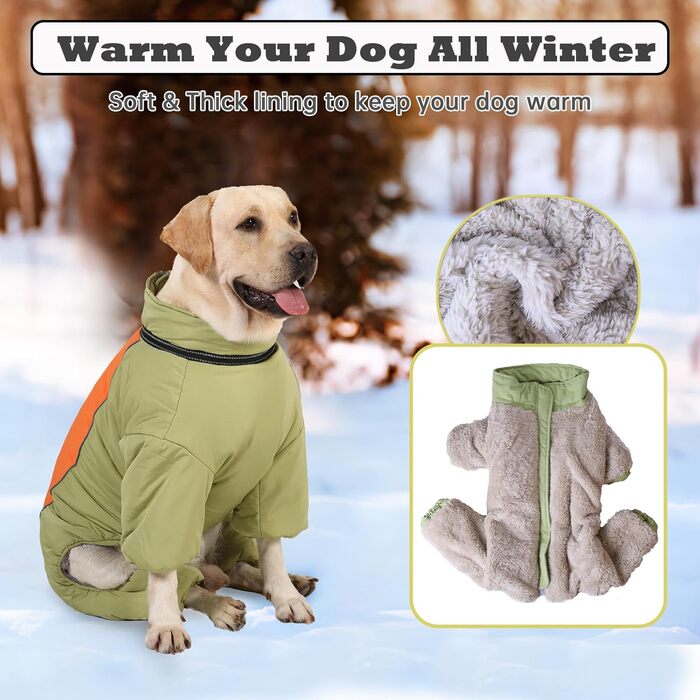 Зимовий теплий костюм для собак, світло-зелений, розмір 18. Вітронепроникна куртка для собак з блискавкою та кільцем, з відбиваючими елементами.