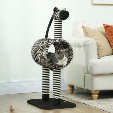 Кігтеточка PawHut Zebra Design з котячим тунелем Ø25 см, Cat Tree 93 см, стовбури для дряпання Black White для кішок