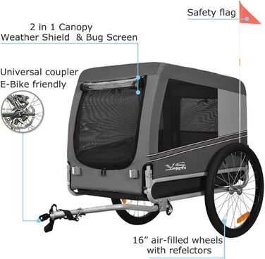 Тігго VS Pets L: Причіп для собак великого розміру, 270л, сірий (80202)