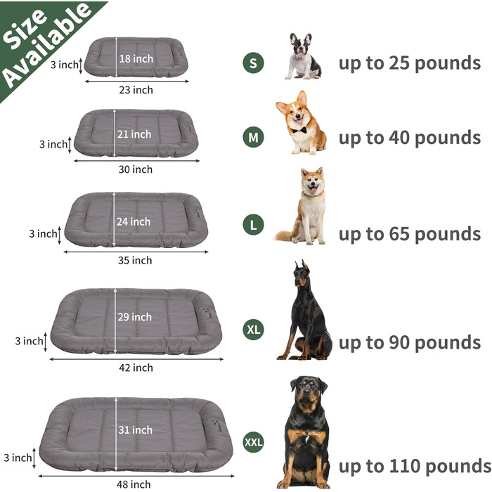 Міцний килимок для собак Khonsu з валиком для шиї, водонепроникний, для великих собак до 27 кг, сірий (35'x21'x3')