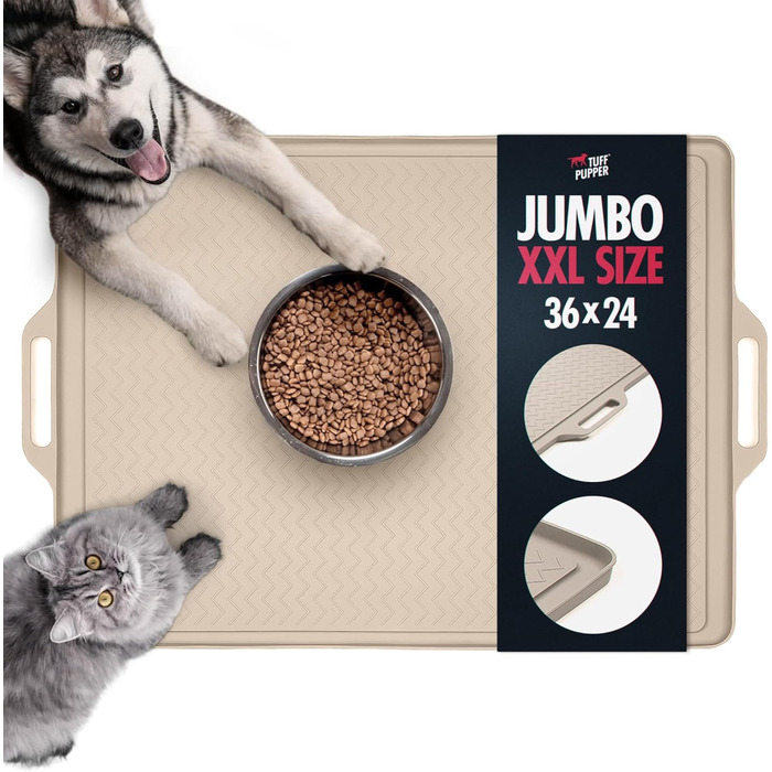 Килимок для корму та води для собак великих порід Tuff Pupper, 71.1 x 50.8 см (L) / 91.4 x 61 см (XXL), силіконовий, вологостійкий