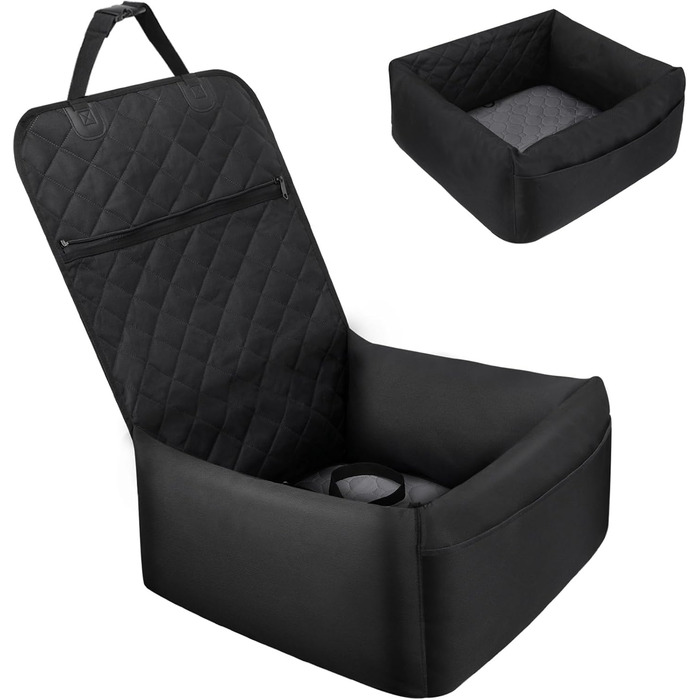 Автомобільне ліжко для собак Mozvvco 2-в-1, чорне. З безпечним ременем, вбираючою підстилкою та знімним чохлом. Для маленьких собак.