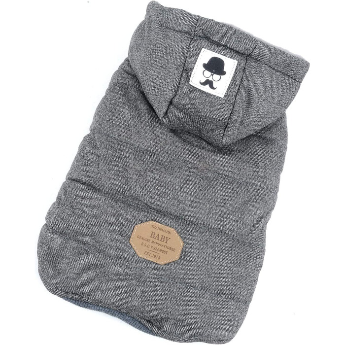 Зимова куртка для собак маленьких порід Ranphy з капюшоном, тепла флісова підкладка, бавовняний халат для домашніх тварин, вітронепроникна куртка, капюшонна куртка для котів, сірий L (Обхват грудей: 42 см), сірий