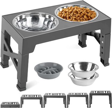 Підвищена годівниця для собак FOSTBEEN з 2 мисками з нержавіючої сталі та повільною годівницею, регульована по висоті