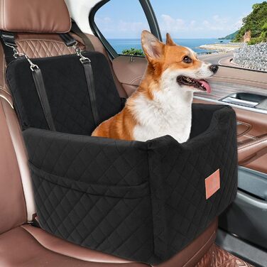 Автокрісло для собак, чорне, до 15 кг, з двома ременями безпеки, знімний та пральний чохол