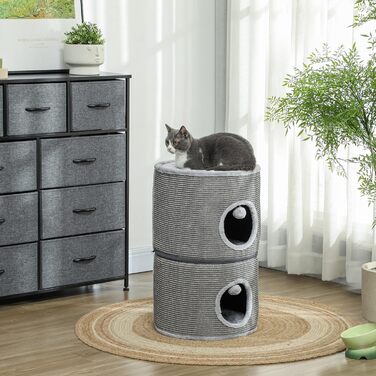 Кігтеточка Pawhut для котів, модульна, з блискавкою, розбірна, 3 яруси, 2 м'ячики, хованка, висота 69 см, сіра