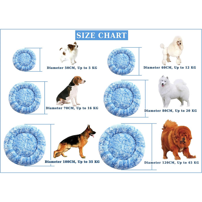 Кругле ліжко для собак XXL, синього кольору, 100 см. Зручне, м'яке, знімний чохол, антистрес, штучне хутро.