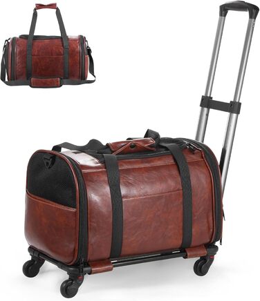 Сумка-переноска для тварин з екошкіри на колесах, для собак та котів до 6,8 кг, схвалена авіакомпаніями, для подорожей, кемпінгу та кав'ярень