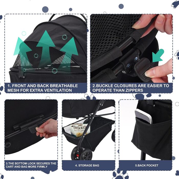 Візок для собак Siairo 3-в-1, чорний: візок, переноска, автокрісло, до 20 кг