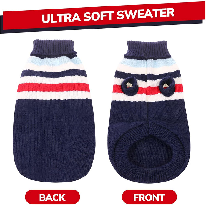 Теплий собачий светр з смугами, зимовий в'язаний одяг з еластичними ремінцями для ніг, м'який акриловий светр для собак маленьких, середніх та великих порід, розмір S, блакитний